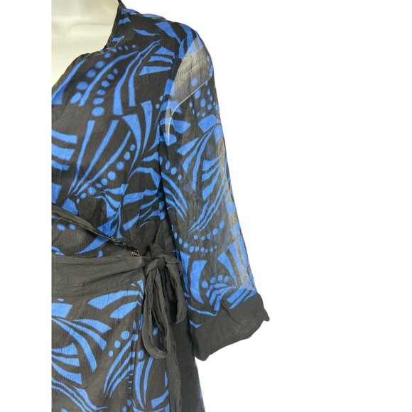 Silkland Womens Size Small Black & Blue Wrap Blouse 100% Silk - Picture 7 of 12